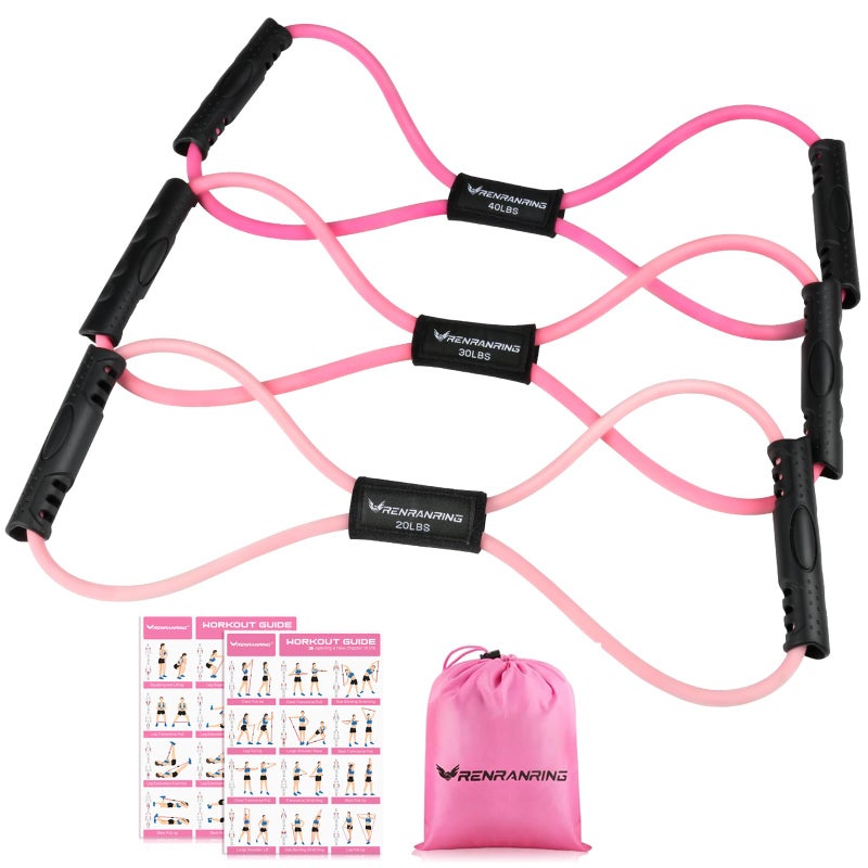 RENRANRING Figure 8 Fitness Resistance Bands with Handles - Exercise Tube Band Set of 3 for Arm and Shoulder Stretch, Rope 8 Word Elastic for Women and Men - Image 1