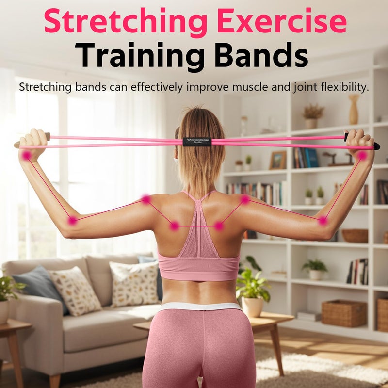 RENRANRING Figure 8 Fitness Resistance Bands with Handles - Exercise Tube Band Set of 3 for Arm and Shoulder Stretch, Rope 8 Word Elastic for Women and Men - Image 4