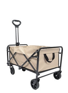 HOMEVEO Practical Folding Outdoor Wagon - Easy to Remove Canvas, Ideal for Gardens, Camping and Festivals, Supports Trailer Towing and Holds Up to 150kg - Beige  - Image 1