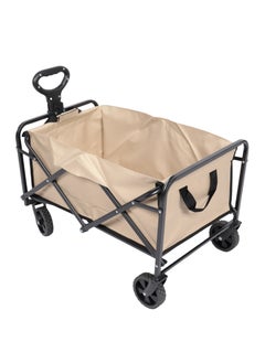 HOMEVEO Practical Folding Outdoor Wagon - Easy to Remove Canvas, Ideal for Gardens, Camping and Festivals, Supports Trailer Towing and Holds Up to 150kg - Beige  - Image 2