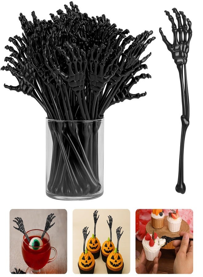 RunNico 60 Pcs 5.9''x1.5'' Halloween Skeleton Cocktail Stirrers, Reusable Skeleton Hand Swizzle Sticks, Halloween Plastic Drink Stirrer for Home Bar Horror Party Table Decorations - Image 1