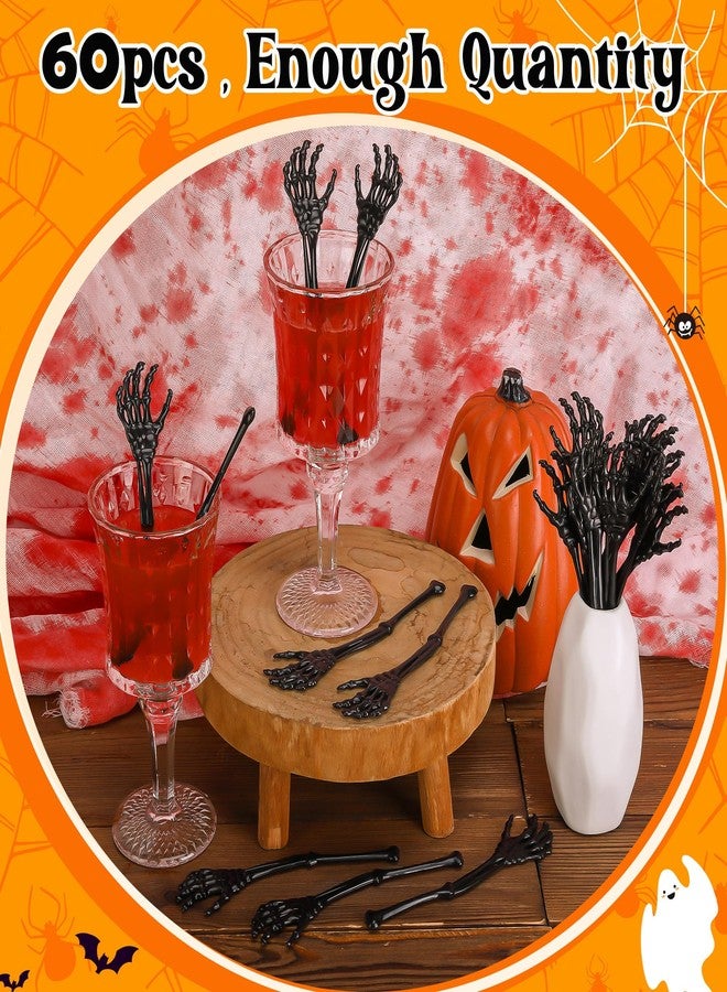 RunNico 60 Pcs 5.9''x1.5'' Halloween Skeleton Cocktail Stirrers, Reusable Skeleton Hand Swizzle Sticks, Halloween Plastic Drink Stirrer for Home Bar Horror Party Table Decorations - Image 3