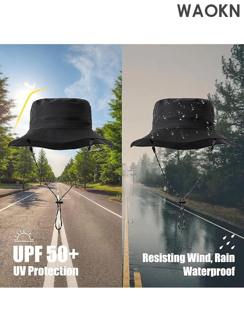 WAOKN Unisex UPF 50+ Sun Hat for Men & Women - Wide Brim Bucket Hat with Breathable Mesh Panels - UV Protection Outdoor Hat for Fishing, Hiking, Beach, Gardening - Adjustable Sweatband & Foldable Design (Black) - Image 4