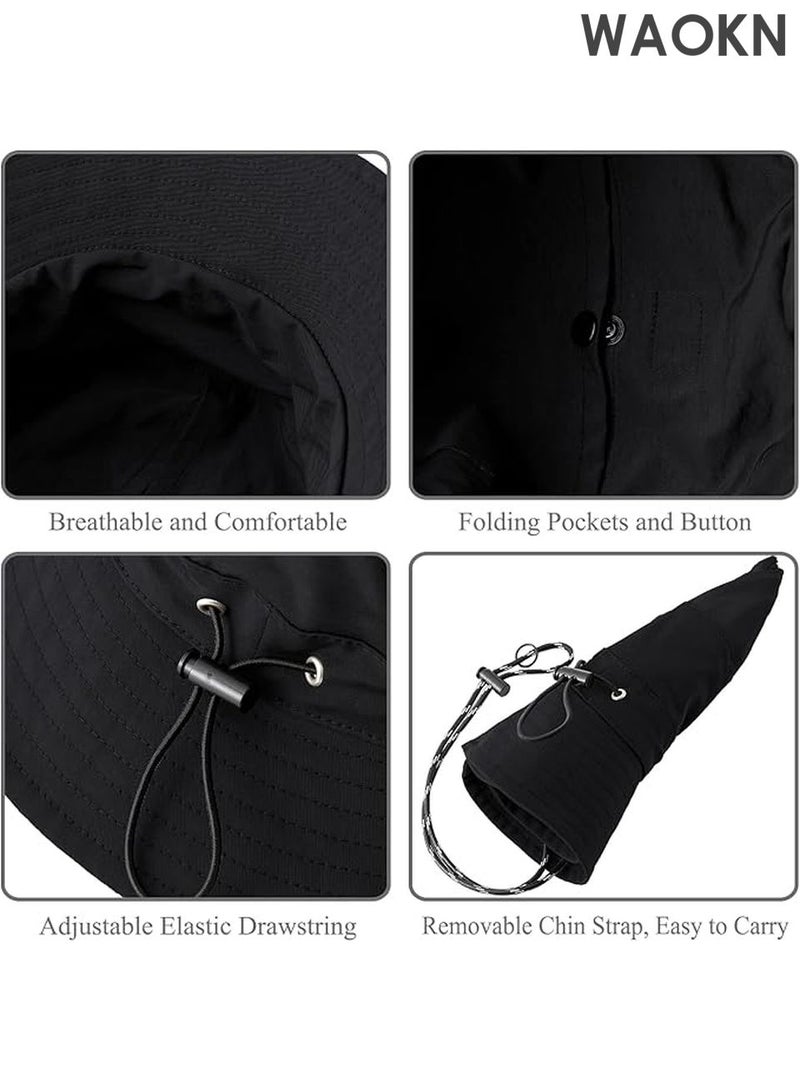 WAOKN Unisex UPF 50+ Sun Hat for Men & Women - Wide Brim Bucket Hat with Breathable Mesh Panels - UV Protection Outdoor Hat for Fishing, Hiking, Beach, Gardening - Adjustable Sweatband & Foldable Design (Black) - Image 3