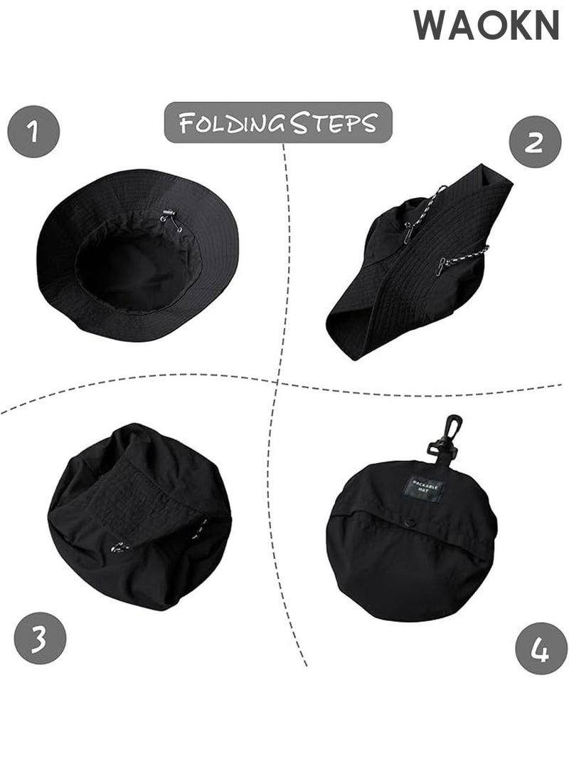 WAOKN Unisex UPF 50+ Sun Hat for Men & Women - Wide Brim Bucket Hat with Breathable Mesh Panels - UV Protection Outdoor Hat for Fishing, Hiking, Beach, Gardening - Adjustable Sweatband & Foldable Design (Black) - Image 2