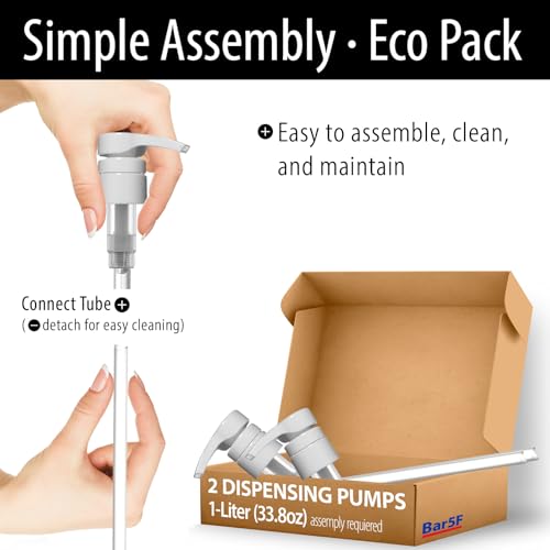 Bar5F Shampoo & Conditioner Pumps for 1 L / 33.8 oz Bottles | Fits 1″ Neck | Replacement Pump Top for Soap, Lotion & Body Wash (2-Pack White (Jet)) - Image 4