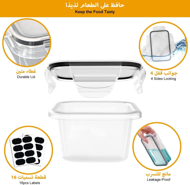 gluckluz 16pcs Refrigerator Organizer Bins with Lids,Fresh Produce Saver Stackable 5 Sizes Fridge Food Storage Containers Clear Freezer Kitchen Box with Covers Kit for Indoor Outdoor Picnic Organizers - Image 4
