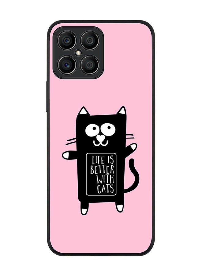 Stylizedd Rugged Black edge case for Honor X8 Slim fit Soft Case Flexible Rubber Edges Anti Drop TPU Gel Thin Cover - Life is better with cats - Image 1