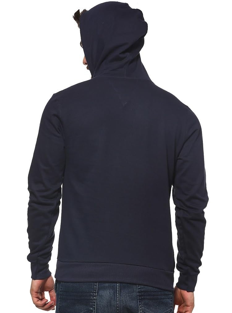 LEOTUDE Loopknit Hooded Neck Men's Regular Fit Full Sleeve Sweatshirt with Side Pockets (Color Navy) - Image 5