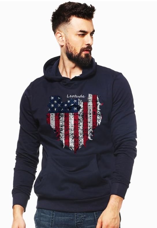 LEOTUDE Loopknit Hooded Neck Men's Regular Fit Full Sleeve Sweatshirt with Side Pockets (Color Navy) - Image 3