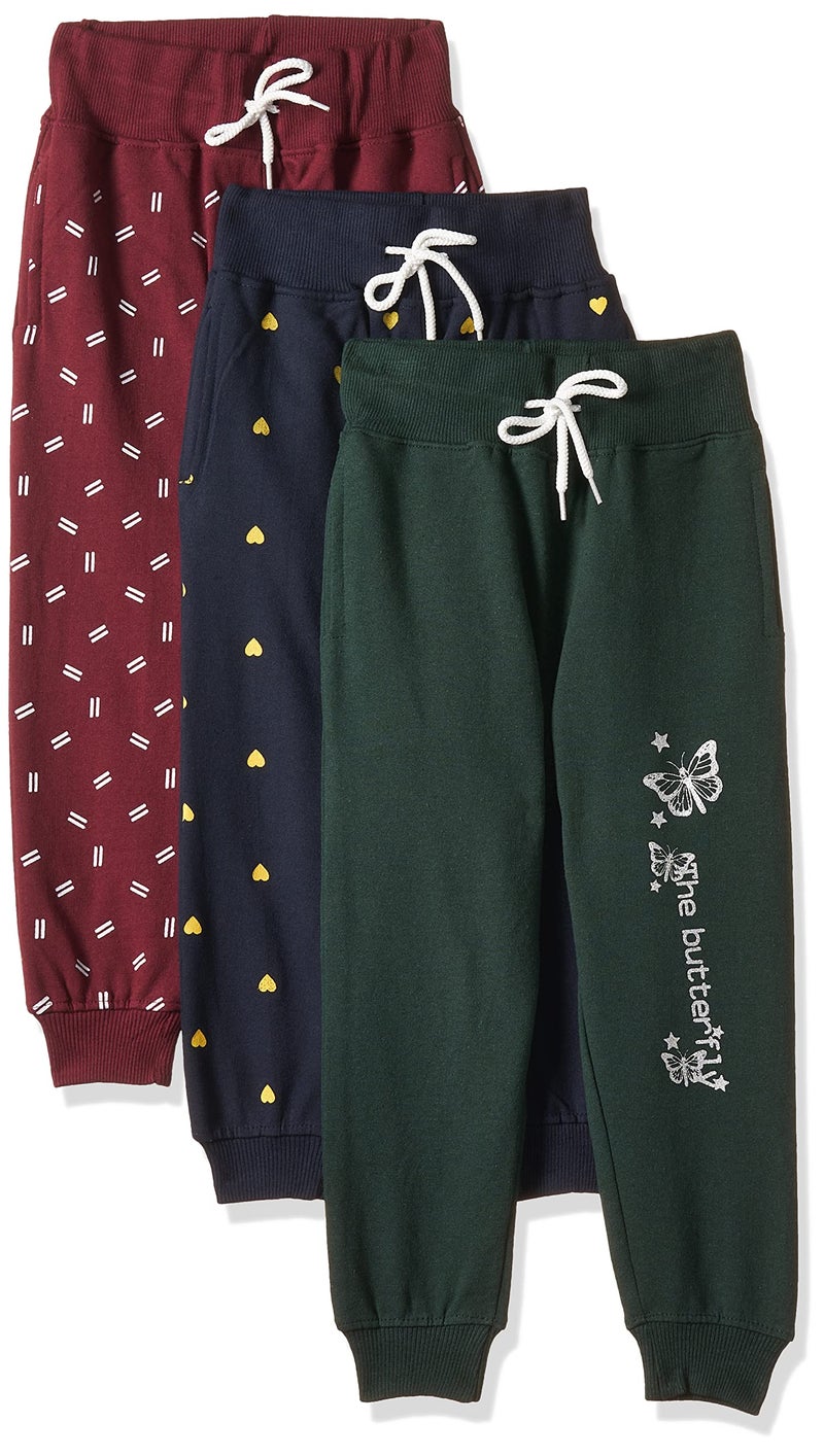 T2F Girls Regular Fit Printed Cotton Joggers Track Pants (Pack of 3) - Image 1
