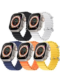 5 Pack Ocean Band Compatible with Apple Watch Ultra Band 49mm 45mm 44mm 42mm Men Women, Soft Silicone Sport Band Replacement Strap for Apple Watch Ultra iWatch Series 8 7 SE 6 5 4 3 2 1