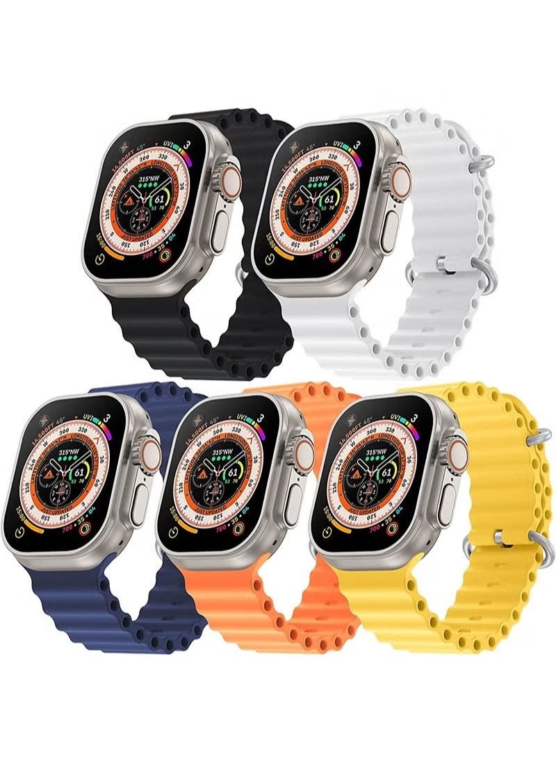 Generic - 5 Pack Ocean Band Compatible with Apple Watch Ultra Band 49mm 45mm 44mm 42mm Men Women, Soft Silicone Sport Band Replacement Strap for Apple Watch Ultra iWatch Series 8 7 SE 6 5 4 3 2 1 - Image 1