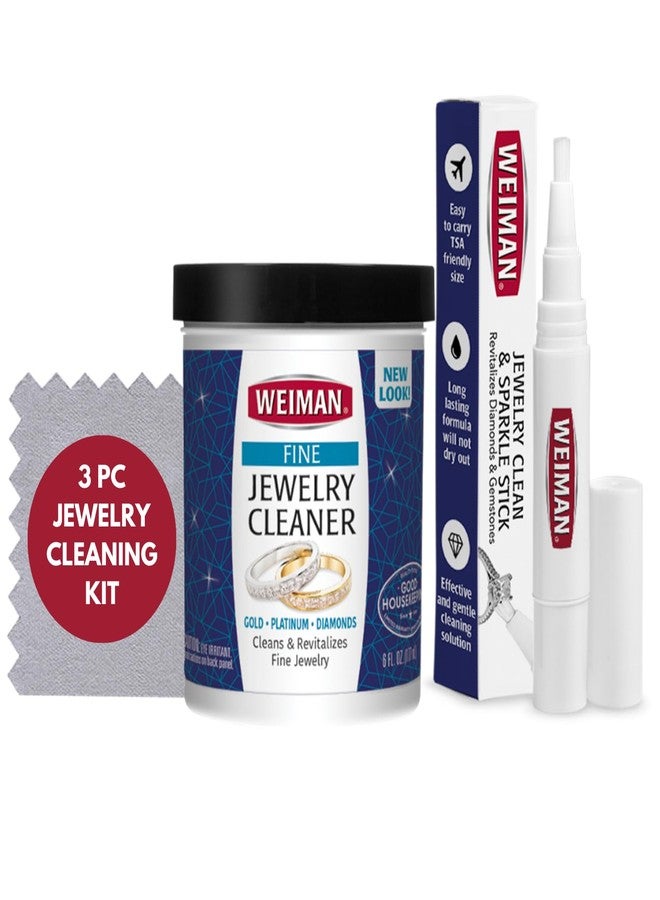 Weiman Fine Jewelry Cleaner Kit - 3PC Set, Jewelry Cleaning Liquid, Clean & Sparkle Stick and Polishing Cloth - For Diamonds, Earrings, Gold, Bracelets - Image 1