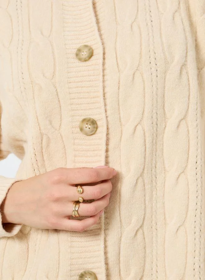 Styli Styli Beige Longline Cable Knit Cardigan