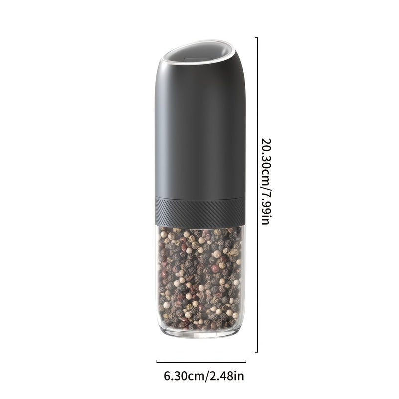 2 Piece White And Black Electric Salt And Pepper Mill Set With Gravity Sensing Automatic Tilting Mechanism Battery Operated Adjustable Grind Size One Hand Use - Image 3