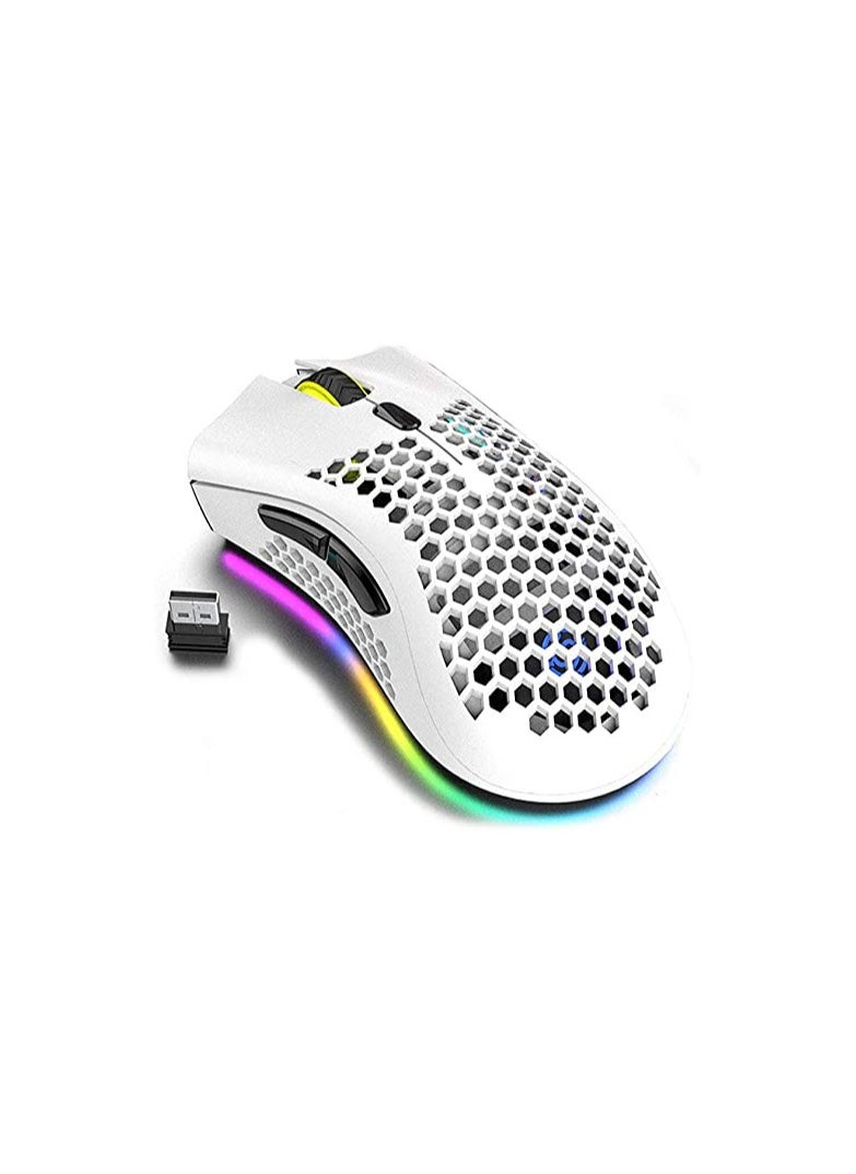 Aookay Wireless Gaming Mouse, Computer Mouse with Honeycomb Shell, 6 Programmed Buttons, 3 Adjustable DPI, Silent Click, USB Receiver, Ergonomic RGB Optical Gamer Mice Mouse for Laptop PC Mac (White)  - Image 1