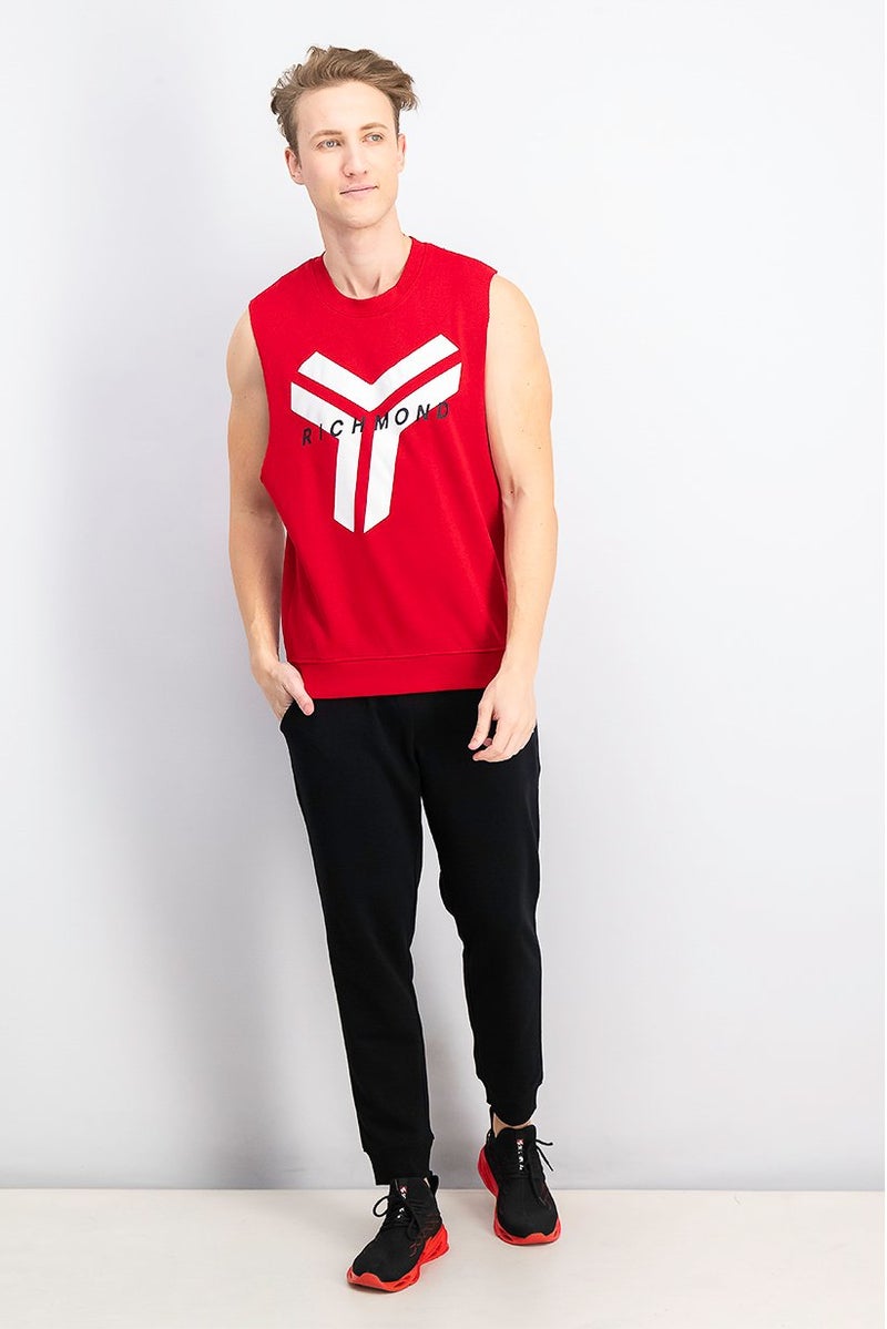 JOHN RICHMOND Men Sportswear Fit Sleeveless Training Shirt, Red - Image 4