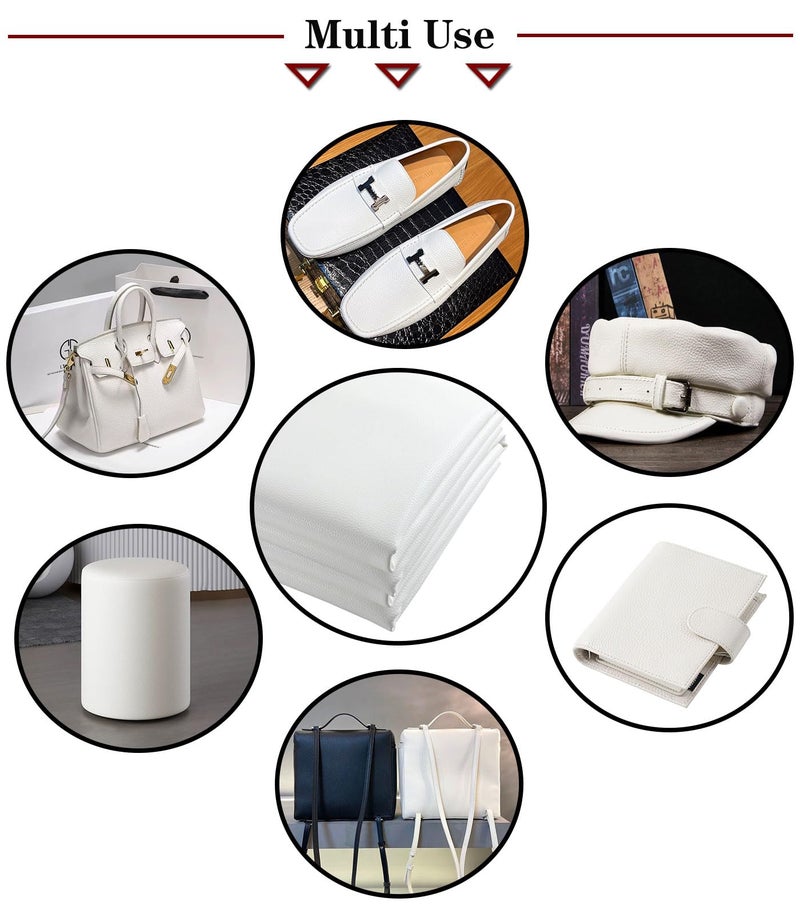 Picheng Soft Lychee Texture Faux Leather Sheets,Waterproof Synthetic Fabric Material 54" x 36" Marine Vinyl Upholstery Leather for Replacement Renovate,Upholstery Car,DIY Crafts (White) - Image 5