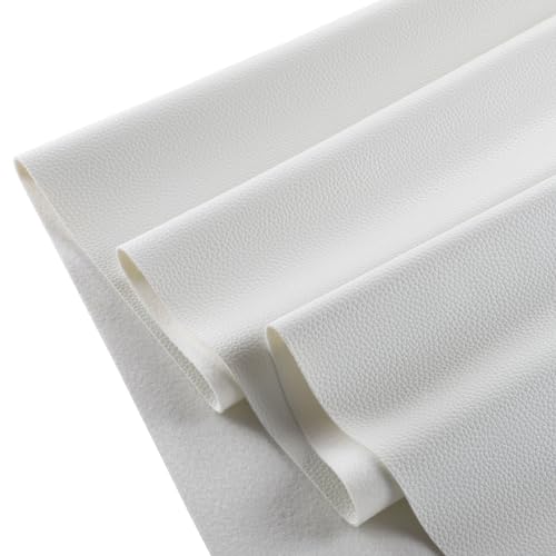 Picheng Soft Lychee Texture Faux Leather Sheets,Waterproof Synthetic Fabric Material 54" x 36" Marine Vinyl Upholstery Leather for Replacement Renovate,Upholstery Car,DIY Crafts (White) - Image 2