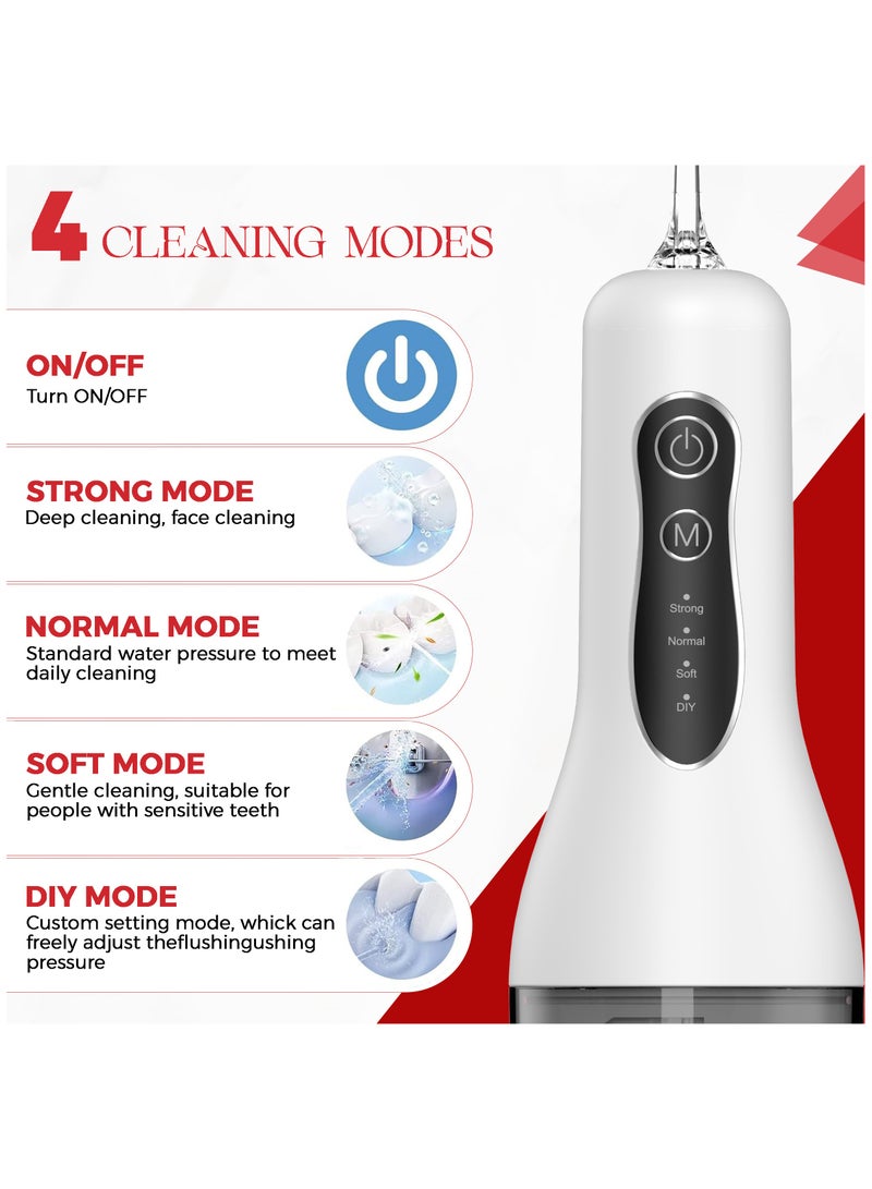Choosey Portable Water Dental Flosser for Teeth - 260ML Cordless Oral Irrigator with 4 Tips, 4 Cleaning Modes, Rechargeable via Type-C, Travel-Friendly Electric Water Flosser for Braces, IPX65 Waterproof, WHITE - Image 2