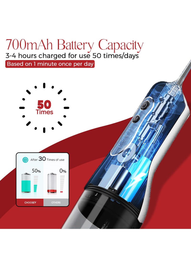 Choosey Portable Water Dental Flosser for Teeth - 260ML Cordless Oral Irrigator with 4 Tips, 4 Cleaning Modes, Rechargeable via Type-C, Travel-Friendly Electric Water Flosser for Braces, IPX65 Waterproof, WHITE - Image 5