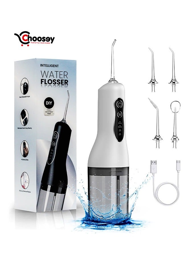 Choosey Portable Water Dental Flosser for Teeth - 260ML Cordless Oral Irrigator with 4 Tips, 4 Cleaning Modes, Rechargeable via Type-C, Travel-Friendly Electric Water Flosser for Braces, IPX65 Waterproof, WHITE - Image 1