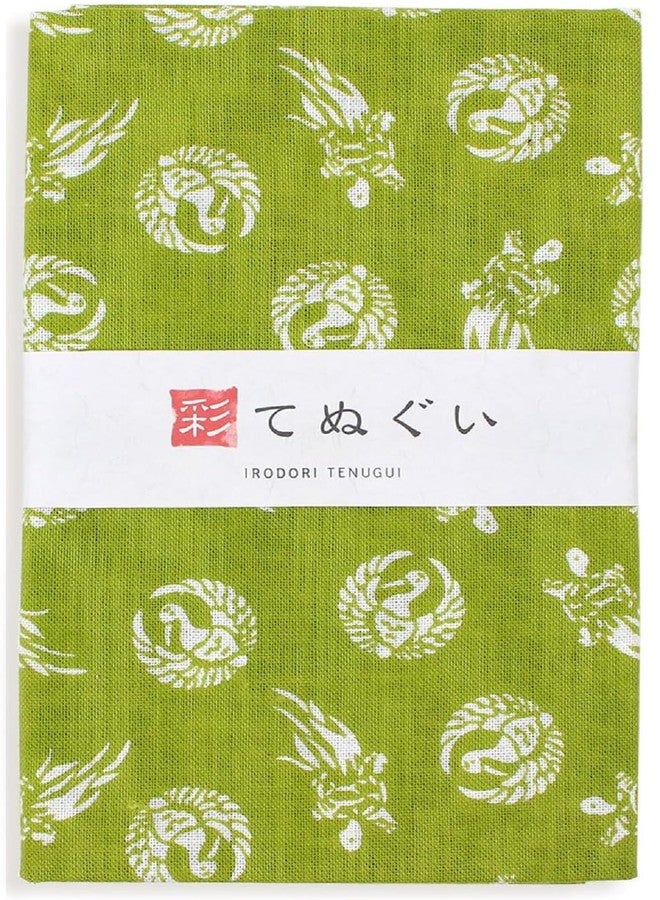 KOMESICHI irodori Japanese Traditional Towel Tenugui Crane and Turtle 12.99 x 34.64 in with Tenugui Iroha (English Manual) - Image 1