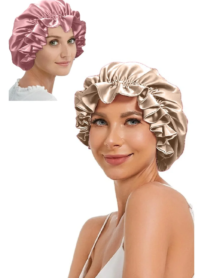 Sb Sizinbazar Double Sided Silk Satin Hair Care and Sleeping Cap Bandana-Cream - Dusty Rose