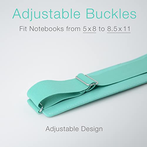 diodrio Adjustable Elastic Band Pen Holder, Pencil Holder, Pen Sleeve Pouch for Hardcover Journals, Notebooks, Planners, Binders, Fit Notebooks from 8" to 11” in Height, PU Leather, Detachable, Mint - Image 2