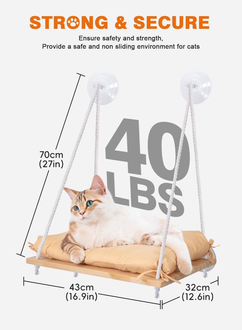 URbazaar Cat Window Perch - Cat Hammock for Window - Solid Wood Seat & Strong Suction Cups - Cat Window Bed & Furniture for Cats Inside - Hanging Window Shelf for Small Medium Indoor Cats - Image 2