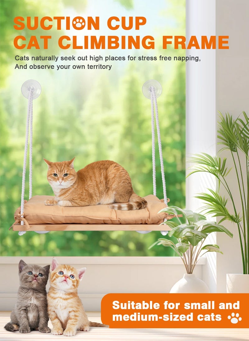 URbazaar Cat Window Perch - Cat Hammock for Window - Solid Wood Seat & Strong Suction Cups - Cat Window Bed & Furniture for Cats Inside - Hanging Window Shelf for Small Medium Indoor Cats - Image 3