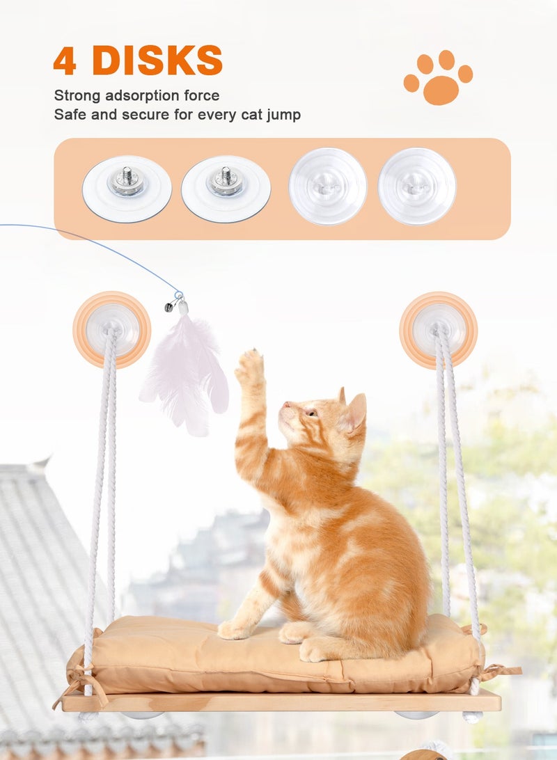 URbazaar Cat Window Perch - Cat Hammock for Window - Solid Wood Seat & Strong Suction Cups - Cat Window Bed & Furniture for Cats Inside - Hanging Window Shelf for Small Medium Indoor Cats - Image 5