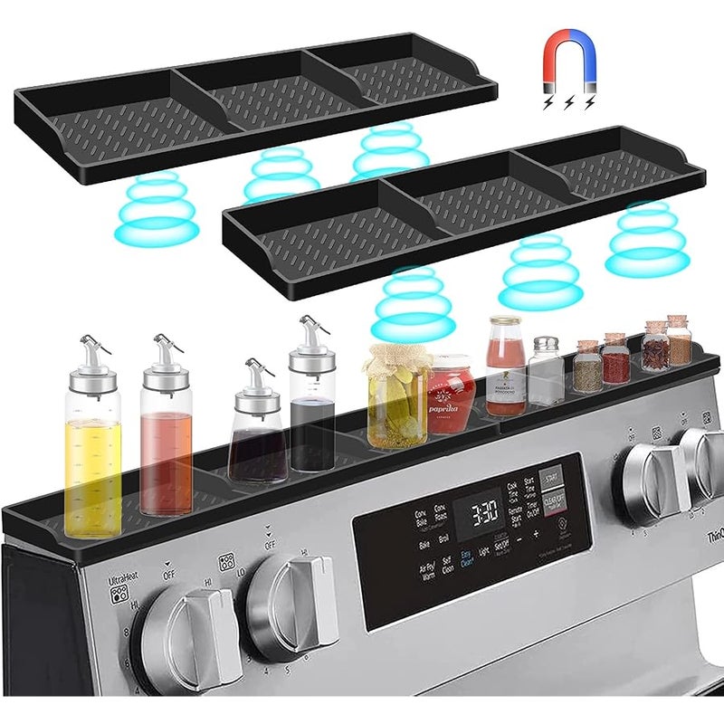 Hydream Stove Top for Silicone Shelf,30 Inch Magnetic Shelf Over the Stove Spice Rack,Kitchen Shelf for Above Stovetop Organizer Magnet Flat Back of Stove Storage Suctioned for The Stove-Black - Image 1