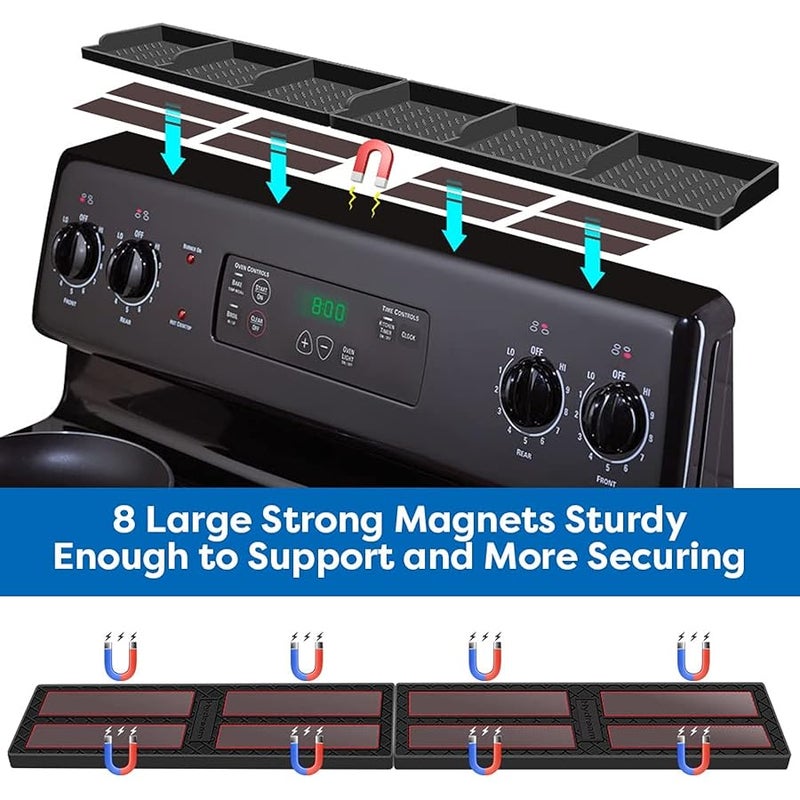 Hydream Stove Top for Silicone Shelf,30 Inch Magnetic Shelf Over the Stove Spice Rack,Kitchen Shelf for Above Stovetop Organizer Magnet Flat Back of Stove Storage Suctioned for The Stove-Black - Image 3