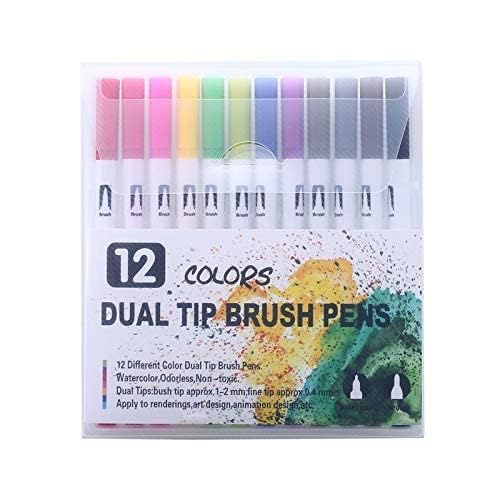 Generic QALAM KAARI Dual Tip Brush Marker PensFine and Brush Tip Colored Pens for ColoringArtSketchingBullet JournalColoring BookDrawing Set of 12  - Image 1