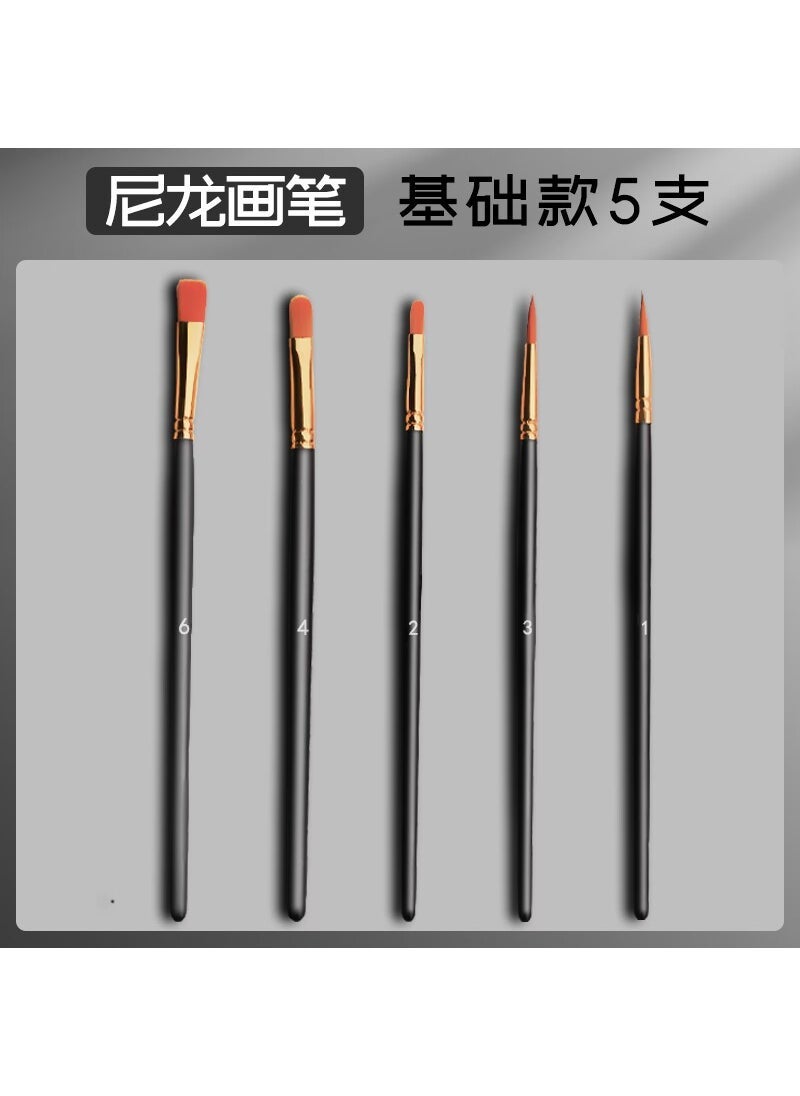 Generic Artists Watercolor Brush Set for Painting [5 thick solid wood] Flat + tip (nylon brush) 