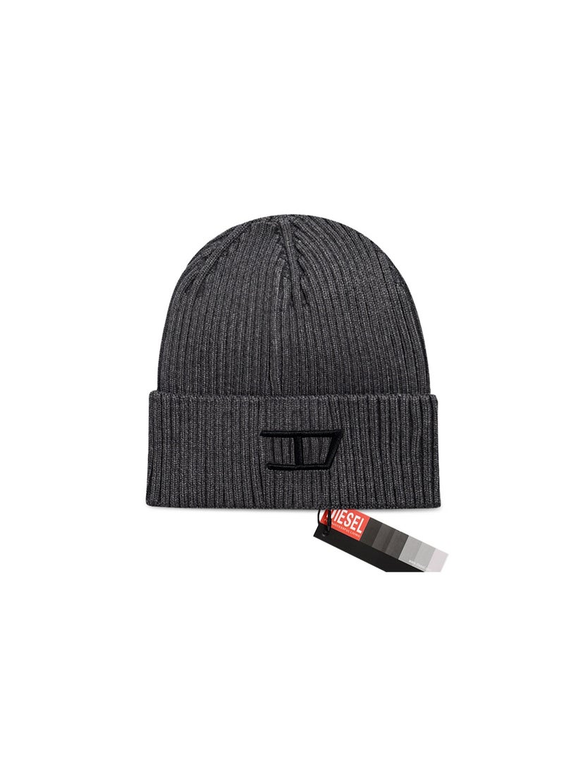Diesel Charcoal Ribbed Knit Beanie (Black Embroidered Logo)