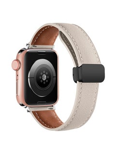 TenTech Leather Watch Band for Apple Watch Ultra/Ultra 2, Size 49mm 45mm 44mm 42, Genuine Leather Band with Magnetic Clasp for iWatch Series 9/8/7/6/5/4/3/2/1/ SE – starlight