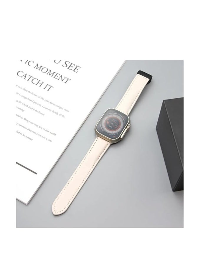 ten.tech - TenTech Leather Watch Band for Apple Watch Ultra/Ultra 2, Size 49mm 45mm 44mm 42, Genuine Leather Band with Magnetic Clasp for iWatch Series 9/8/7/6/5/4/3/2/1/ SE – starlight - Image 1