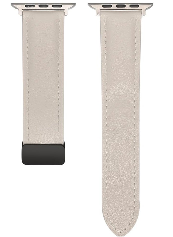 ten.tech - TenTech Leather Watch Band for Apple Watch Ultra/Ultra 2, Size 49mm 45mm 44mm 42, Genuine Leather Band with Magnetic Clasp for iWatch Series 9/8/7/6/5/4/3/2/1/ SE – starlight - Image 1