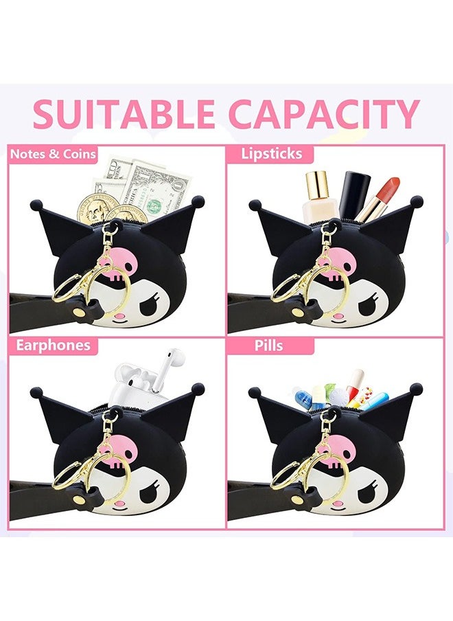 Generic KUROMi Coin Bag Keychain, Lovely KeyChain Wallet, Cartoon Animal Silicone Coin Purse with Zipper, Kuromi Accessories for Girls Handbag Car Pendants  - Image 2
