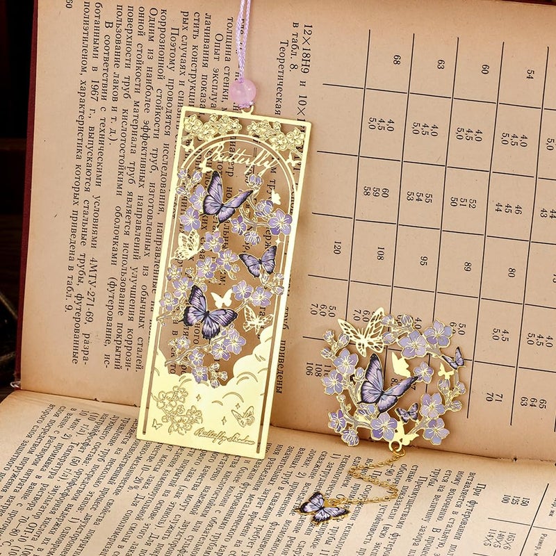 icceemee 2pcs Bookmark Butterfly Flower Theme Pretty Book Marks Set with Bookmarks for Women, Cute Book Markers for Writers, Kids, Teens, Men Readers, Reading Accessories Gifts for Book Lovers - Image 2
