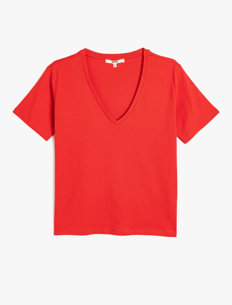 كوتون Deep V-Neck T-Shirt