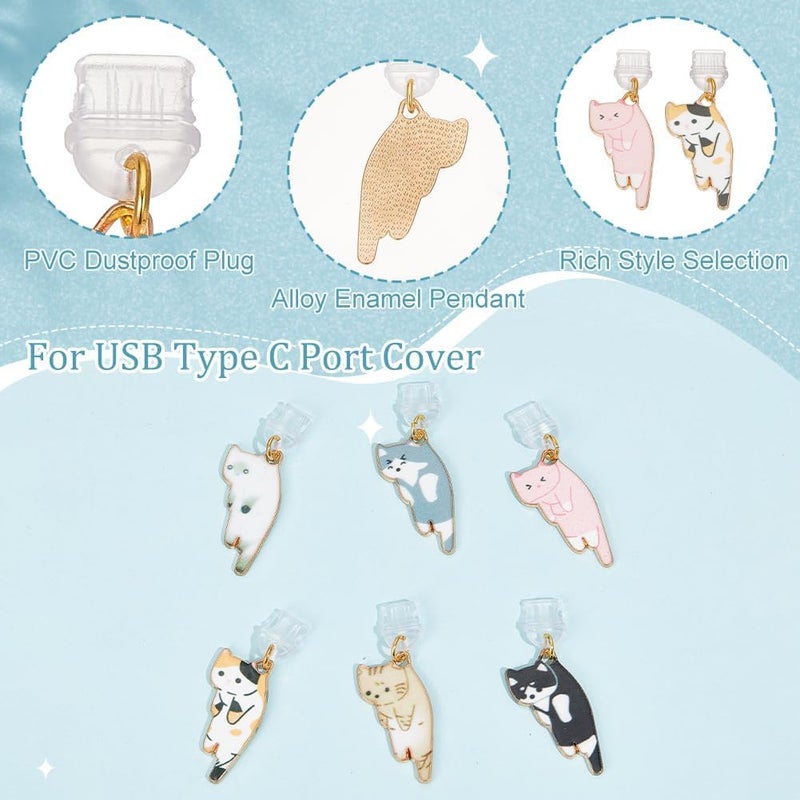KASTWAVE 6-Pack Cute Cat Charm Dust Plugs for Type C Port, 1.7 inch Long Anti-Dust Plugs with Pendant, USB-C Port Protector Cap for Most Type C Phones and Mobile Devices (Colorful) - Image 5