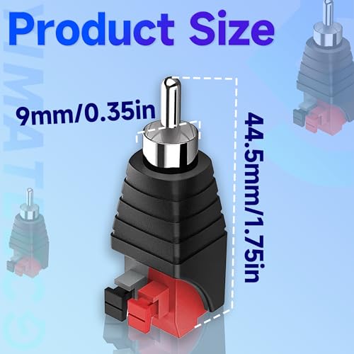 YIMATEECO RCA to Speaker Wires Adapter, 6Pcs RCA Connector Male Plug to Spring Press Solderless Converter, Audio/Video Phono Speaker Wire to R-C-A Adapter (R-CA Male to AV 2 Female, 6 Packs) - Image 2