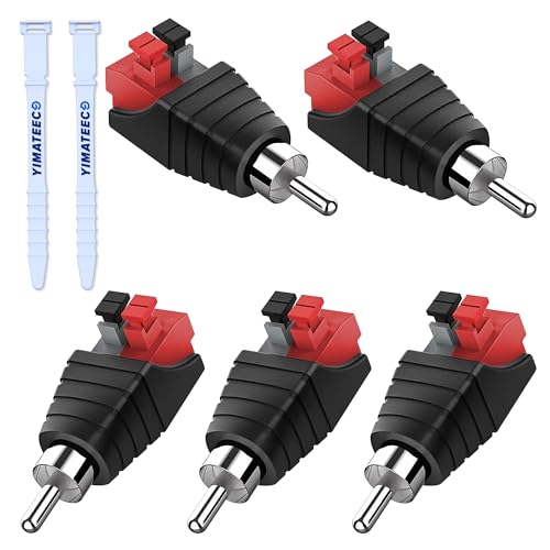YIMATEECO RCA to Speaker Wires Adapter, 6Pcs RCA Connector Male Plug to Spring Press Solderless Converter, Audio/Video Phono Speaker Wire to R-C-A Adapter (R-CA Male to AV 2 Female, 6 Packs) - Image 1