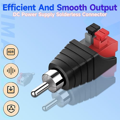YIMATEECO RCA to Speaker Wires Adapter, 6Pcs RCA Connector Male Plug to Spring Press Solderless Converter, Audio/Video Phono Speaker Wire to R-C-A Adapter (R-CA Male to AV 2 Female, 6 Packs) - Image 5