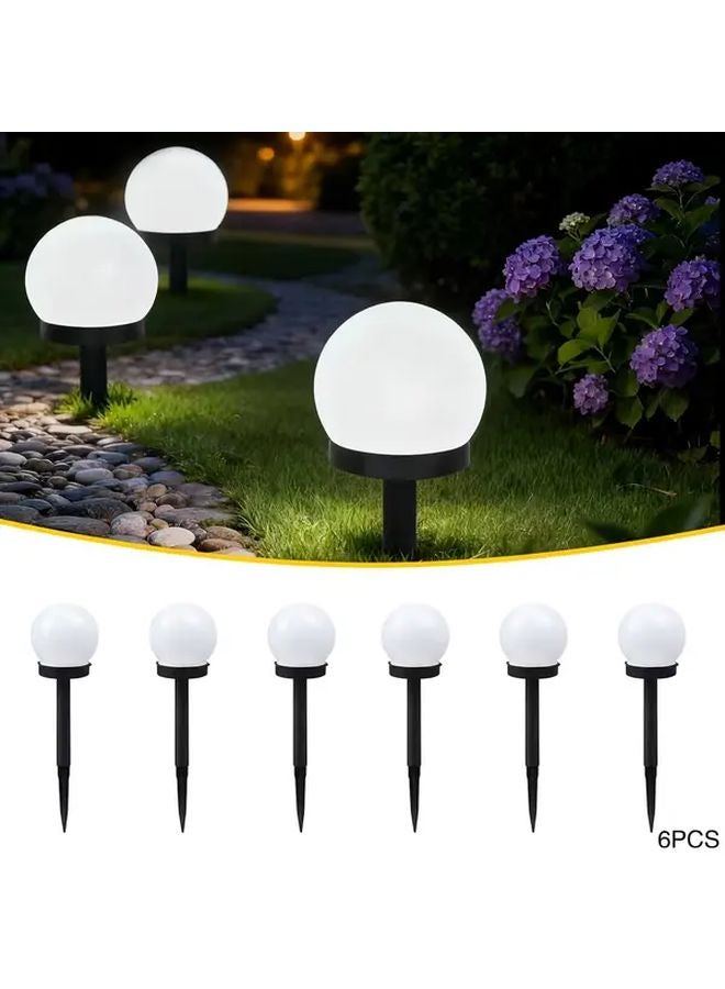 6 Pack White Solar Spherical Outdoor Path Lights Garden Lawn Decoration - Image 3