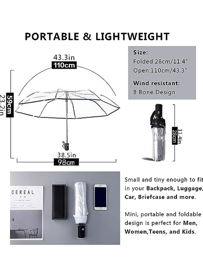 Rock Pow - Folding Umbrellas Travel Umbrella, Transparent Umbrella Pocket Umbrella, Portable Compact Protection, Light Weight Waterproof, Rain and Sun Umbrella Elegant Umbrella In Transparent - Image 1